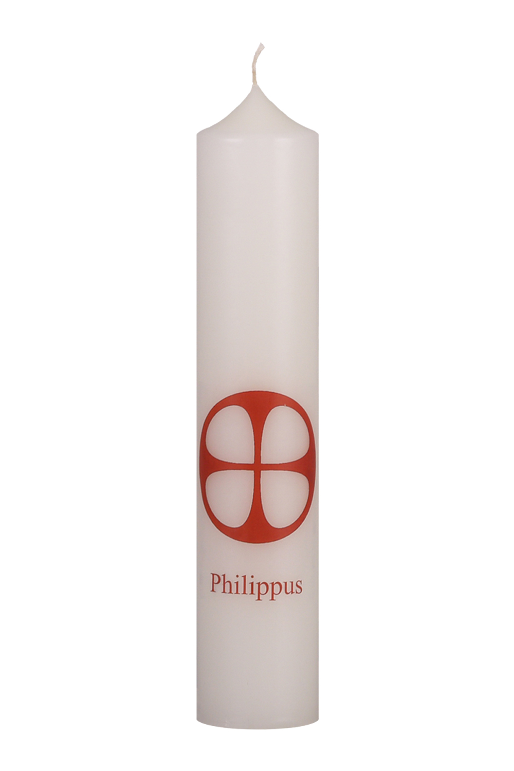 Apostelkerze Philippus, Größe 300x60 mm, mit Foliendruck, Motiv: Apostelkreuz und Namenszug