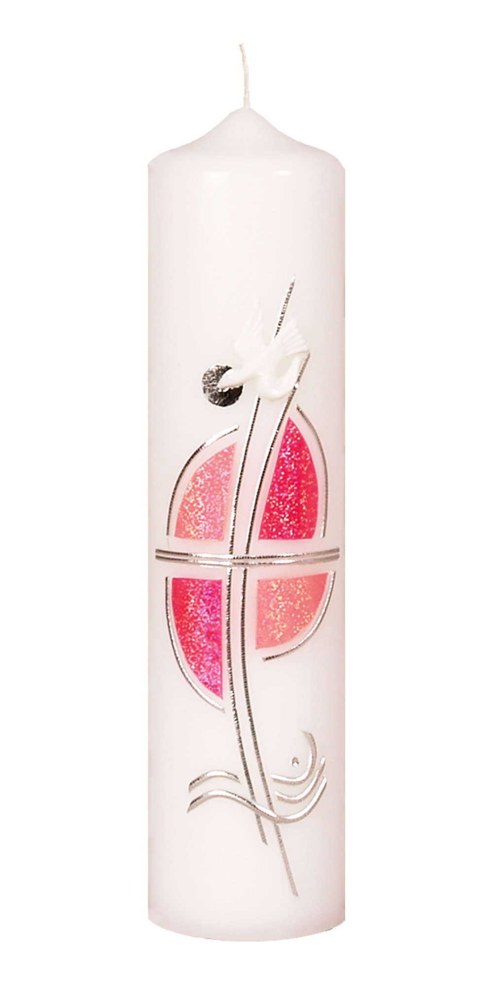 Taufkerze 667 rosa/pink, 250 x 60 mm weiß