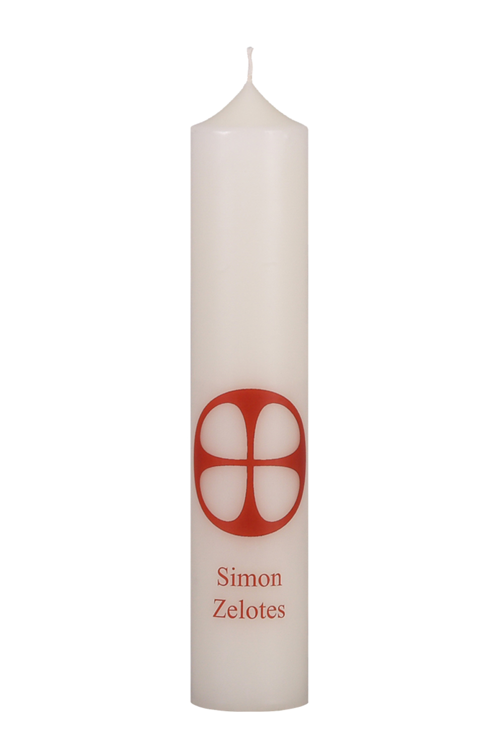 Apostelkerze Simon Zelotes, Größe 300x60 mm, mit Foliendruck, Motiv: Apostelkreuz und Namenszug