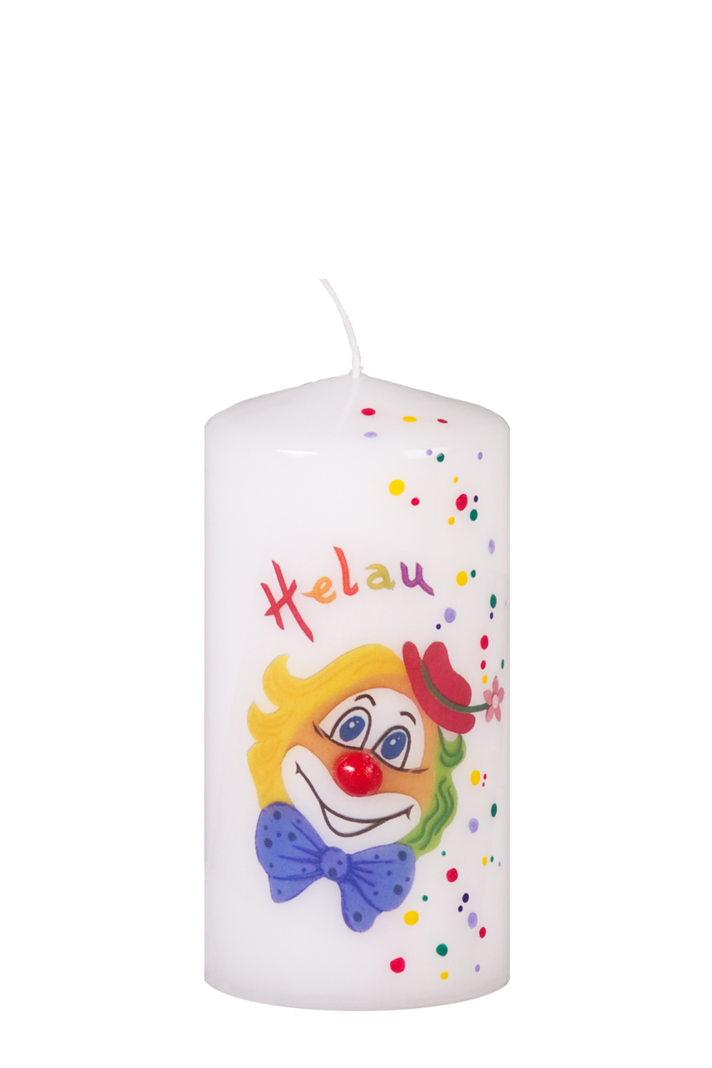 Faschingskerze mit Clowngesicht 120x60 mm "Helau""
