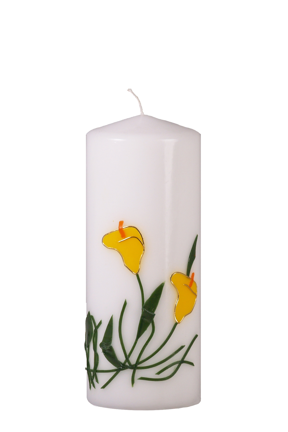 Geburtstagsstumpen 200 x 80 mm,mit Wachsauflage, Motiv: gelbe Callas