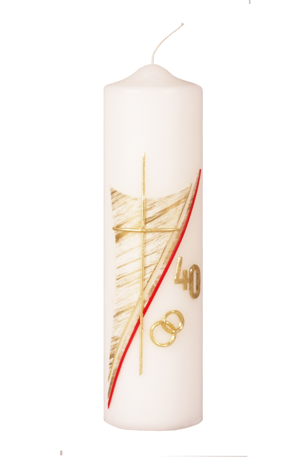 Rubinhochzeitsstumpen 250 x 70 mm, Verz. 843 in gold-rot, Kreuz, Ringe und Jubiläumszahl