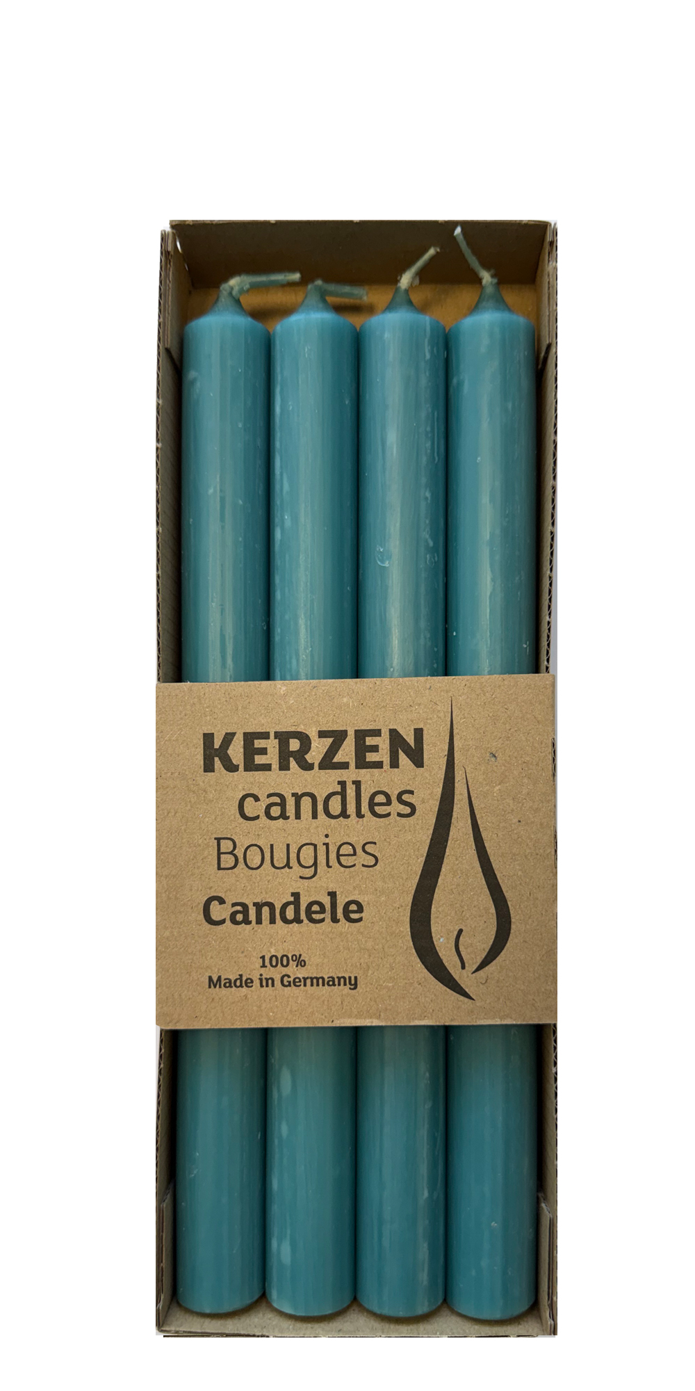Rustic-Stabkerzen seegrün, 4er Pack