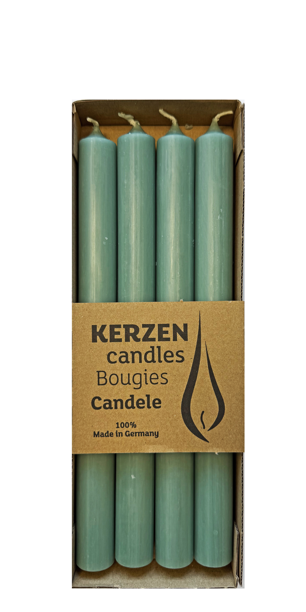 Rustic-Stabkerzen smaragd, 4er Pack