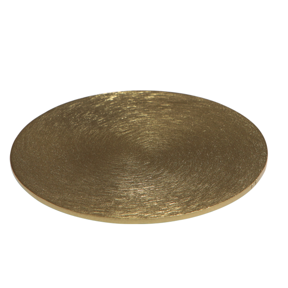 Kerzenteller gold gebürstet  Alu  gebürstet, Durchmesser 100 für Kerzen bis 70 mm Durchmesser