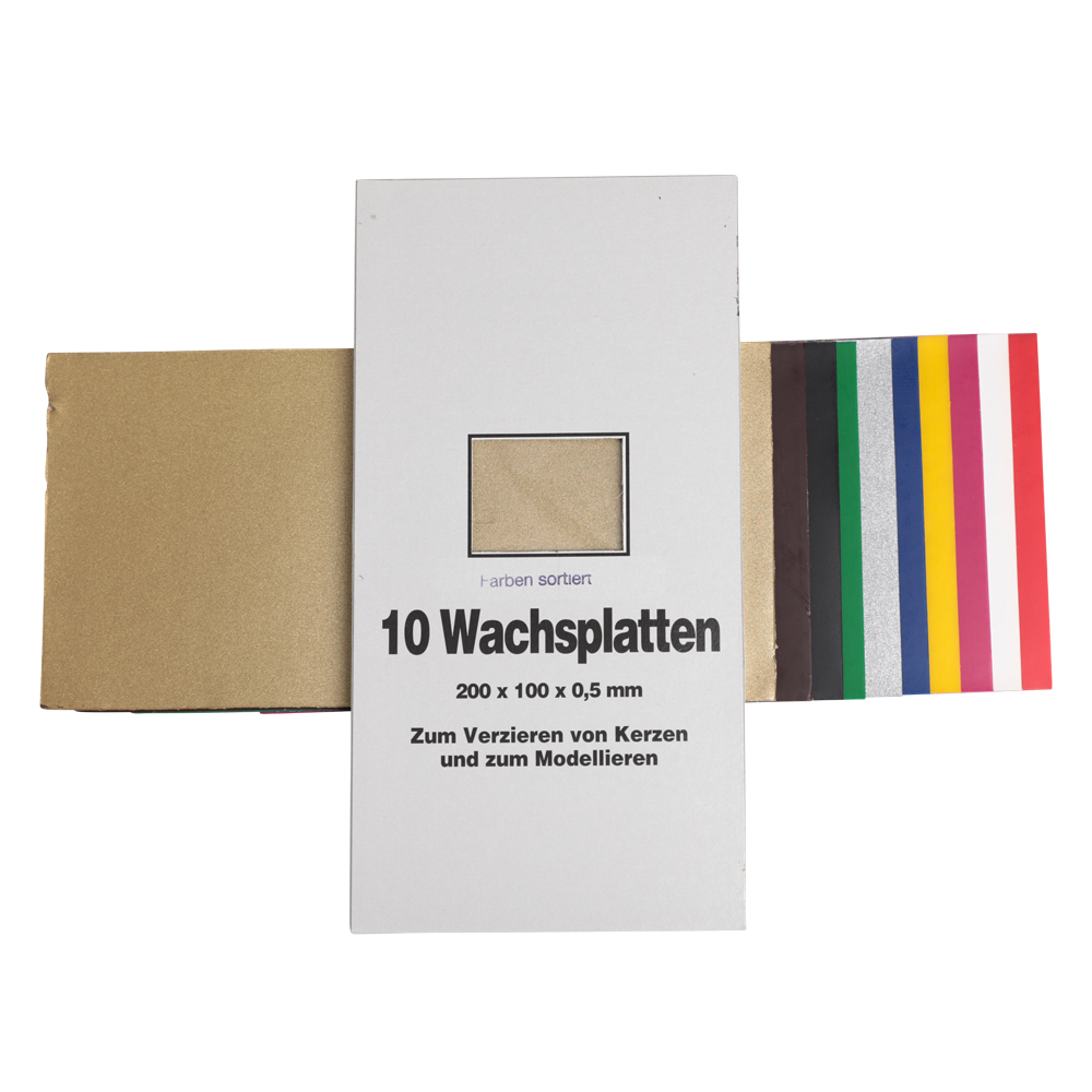 10 Verzierwachsplatten in Regenbogenfarben, mattgold, mattsilber, schwarz und weiß