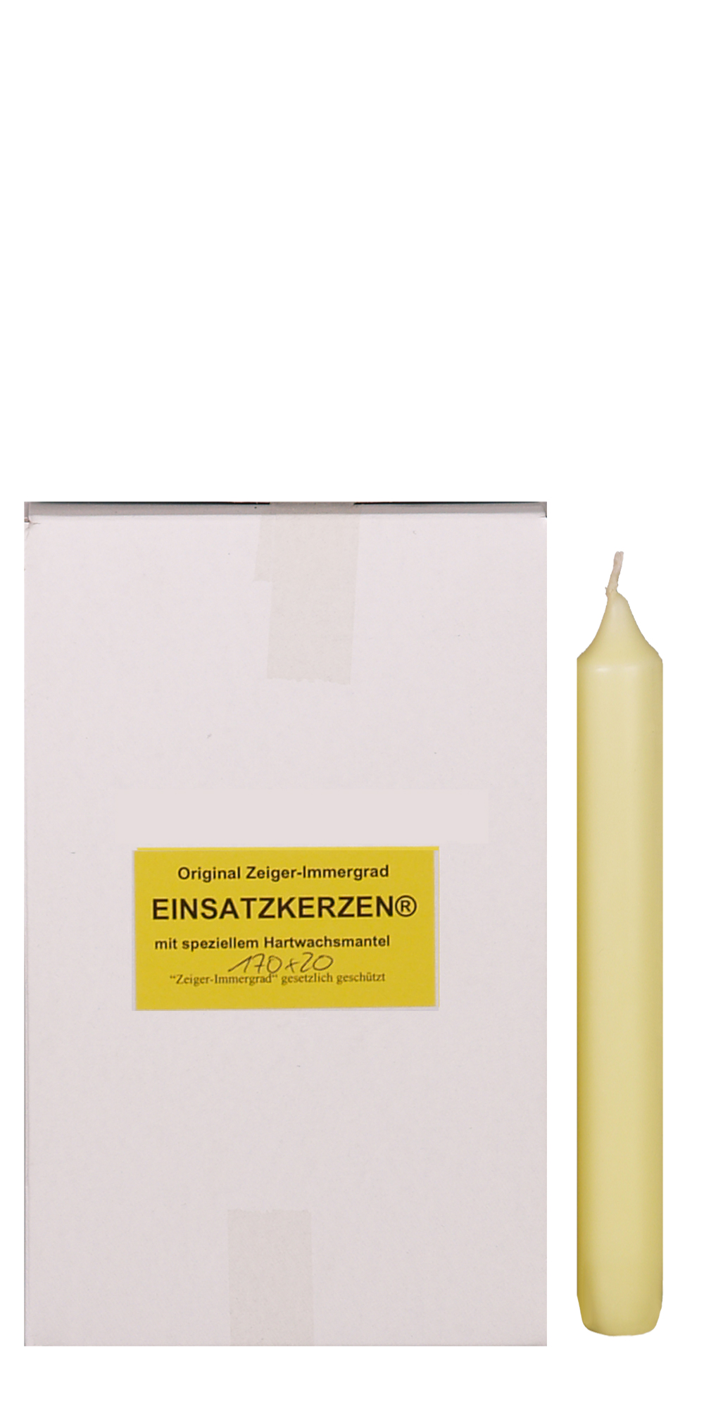 Einsatzkerzen 170 x 20 mm, Spezialmischung, mit speziellem Hartwachsmantel, 20er Pack