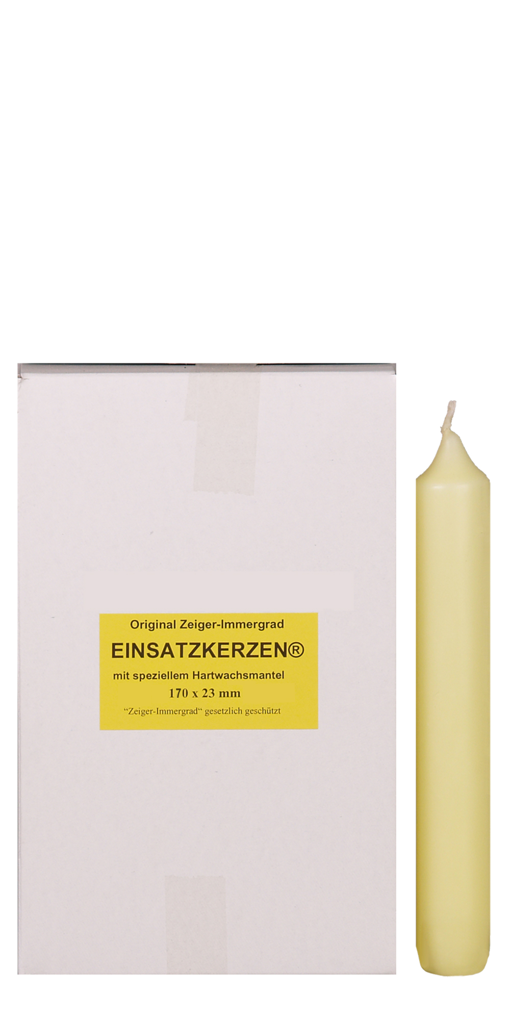 Einsatzkerzen 170 x 23 mm, Spezialmischung, mit speziellem Hartwachsmantel, 20er Pack