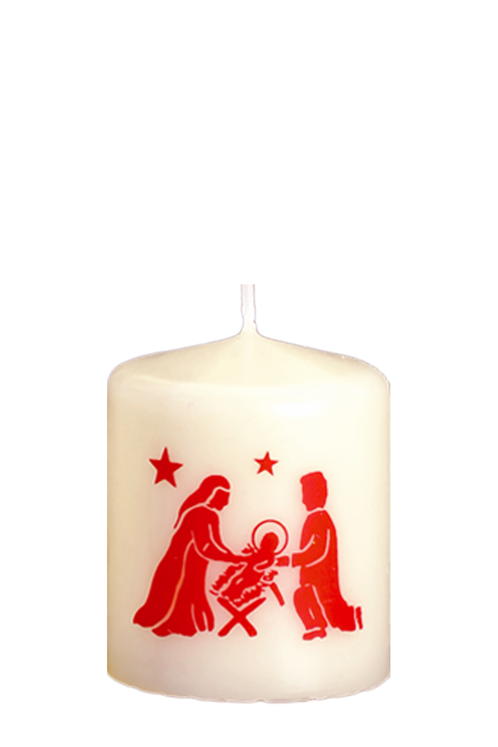 Weihnachtsstumpen 2071 bedruckter Stumpen elfenbein, Größe 60 x 50 mm, Motiv "Hl. Familie, einfarbig rot, Mindestabnahme 10 Stück