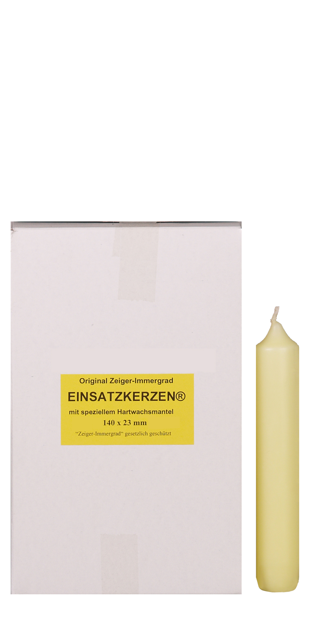 Einsatzkerzen 140 x 23 mm, Spezialmischung, mit speziellem Hartwachsmantel, Brenndauer ca. 6,5 Stunden, 12er Pack