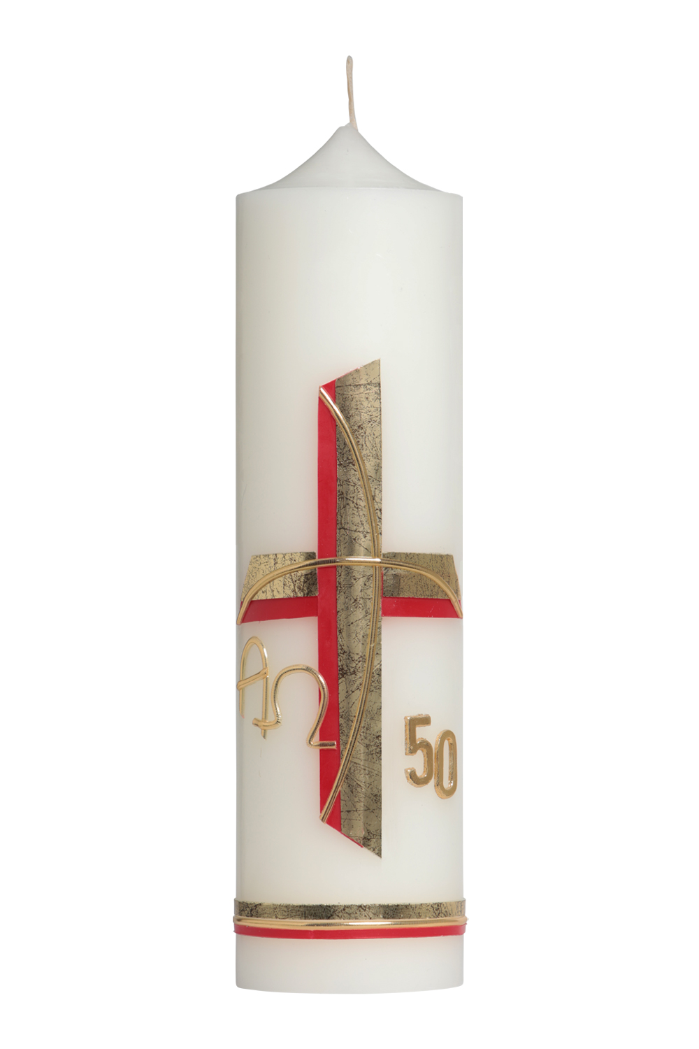 Priesterjubiläumskerze 219 , Größe 300x80 mm Cer., Verz. gold-rot