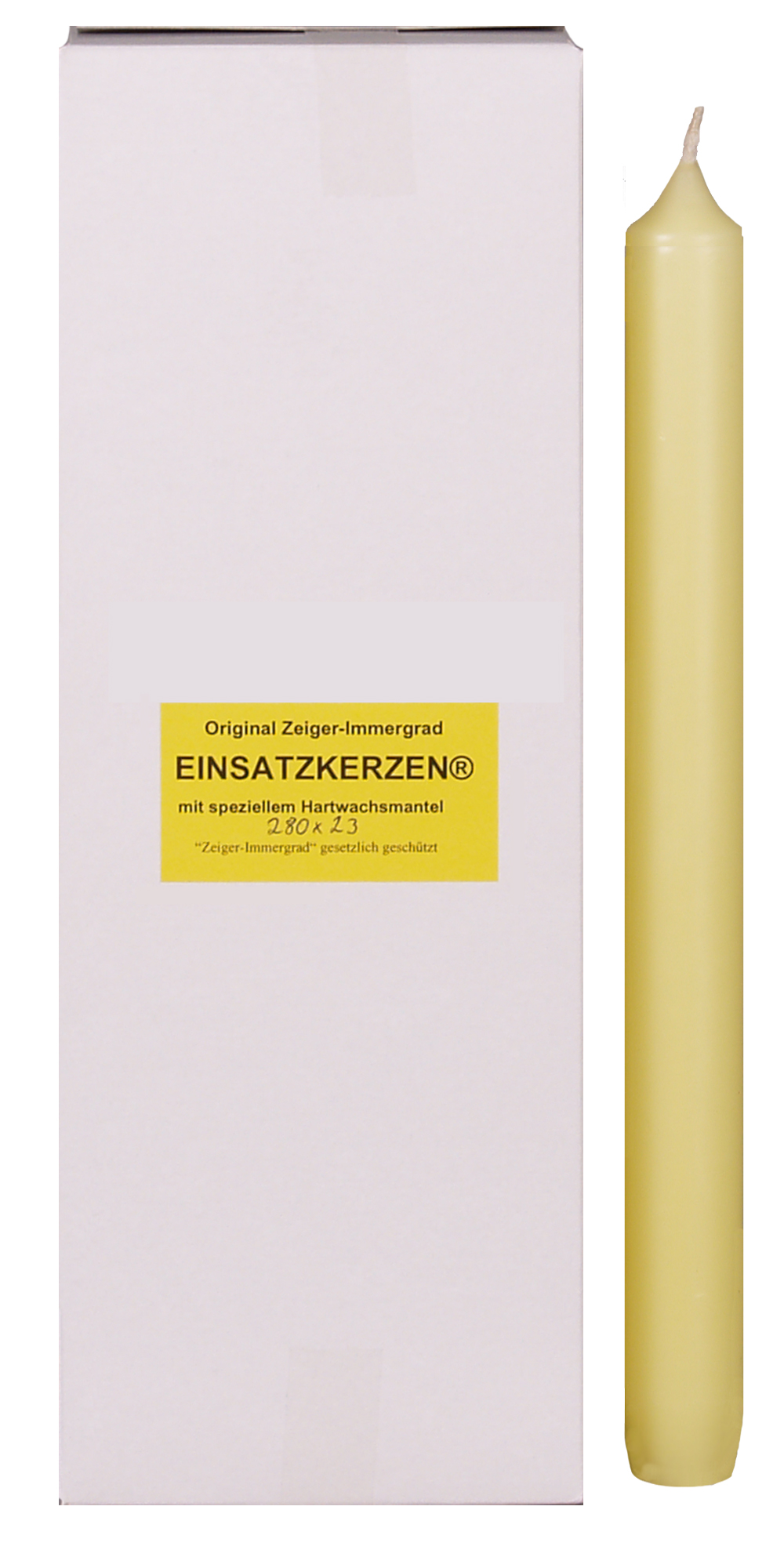 Einsatzkerzen 280 x 23 mm, Spezialmischung, mit speziellem Hartwachsmantel, Brenndauer ca. 15 Stunden, 12er Pack