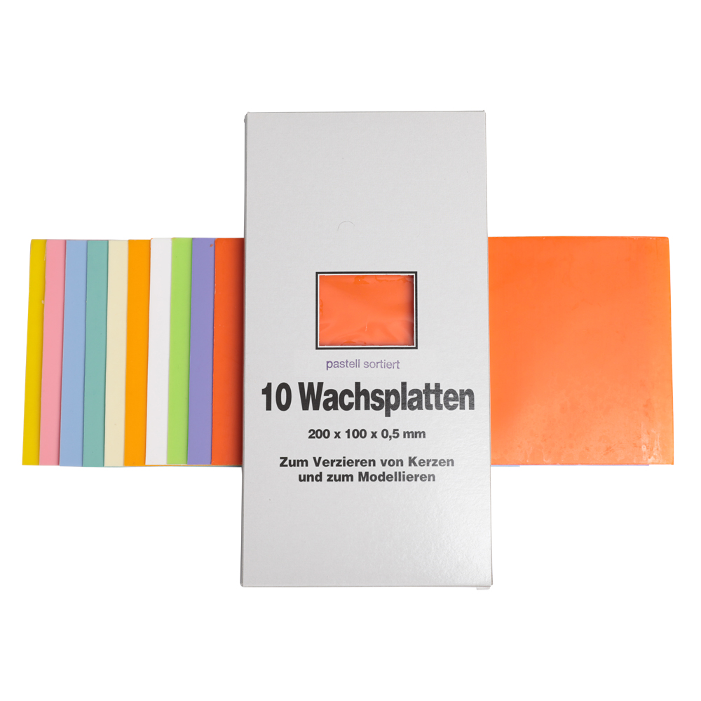10 Verzierwachsplatten in veschiedenen Pastelltönen