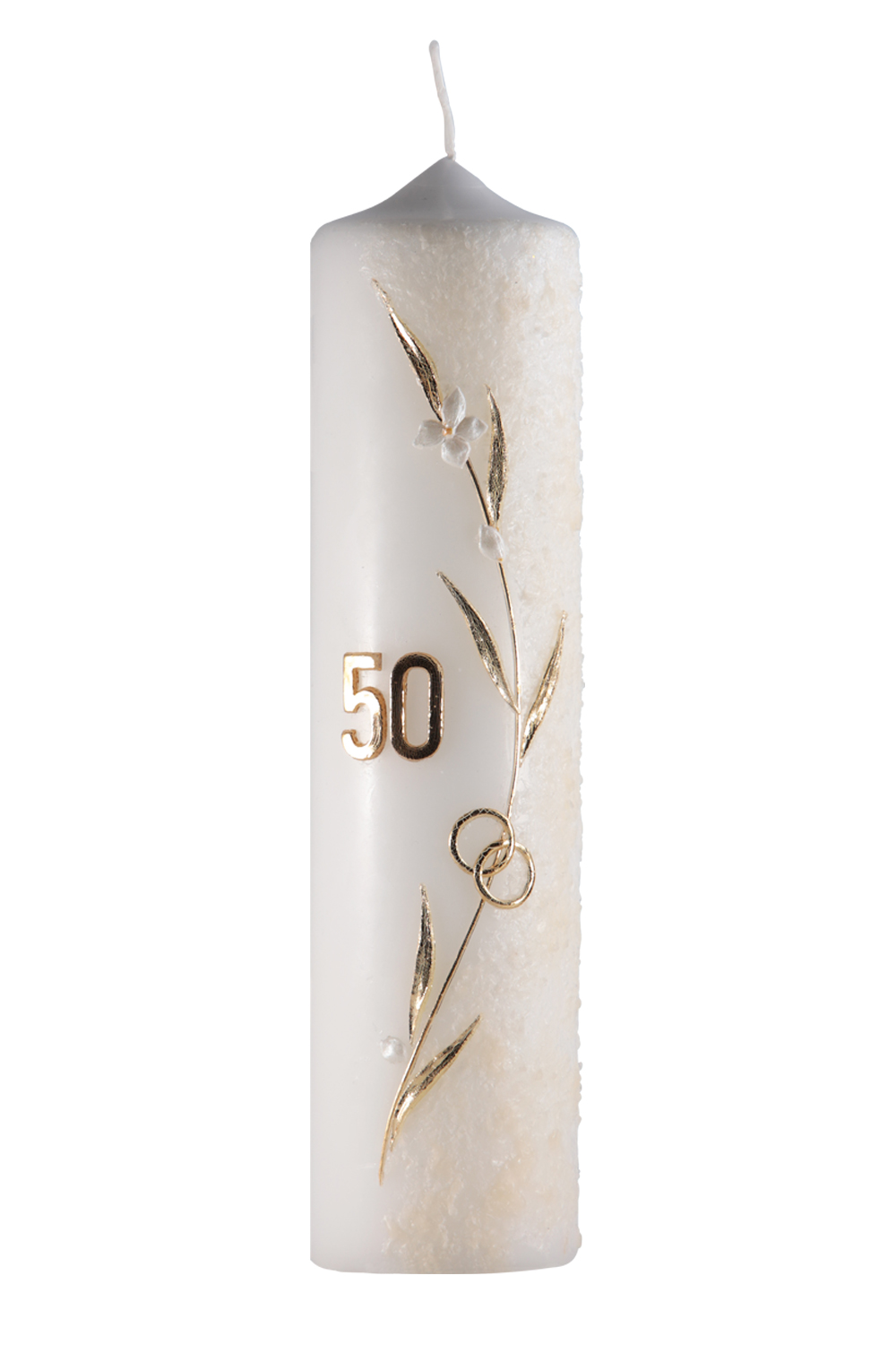 Goldhochsstumpen 250 x 60 mm, Verz. 442, weiss-gold, mit aufgelegter Struktur, Blumenranke,Ringe+Zahlen