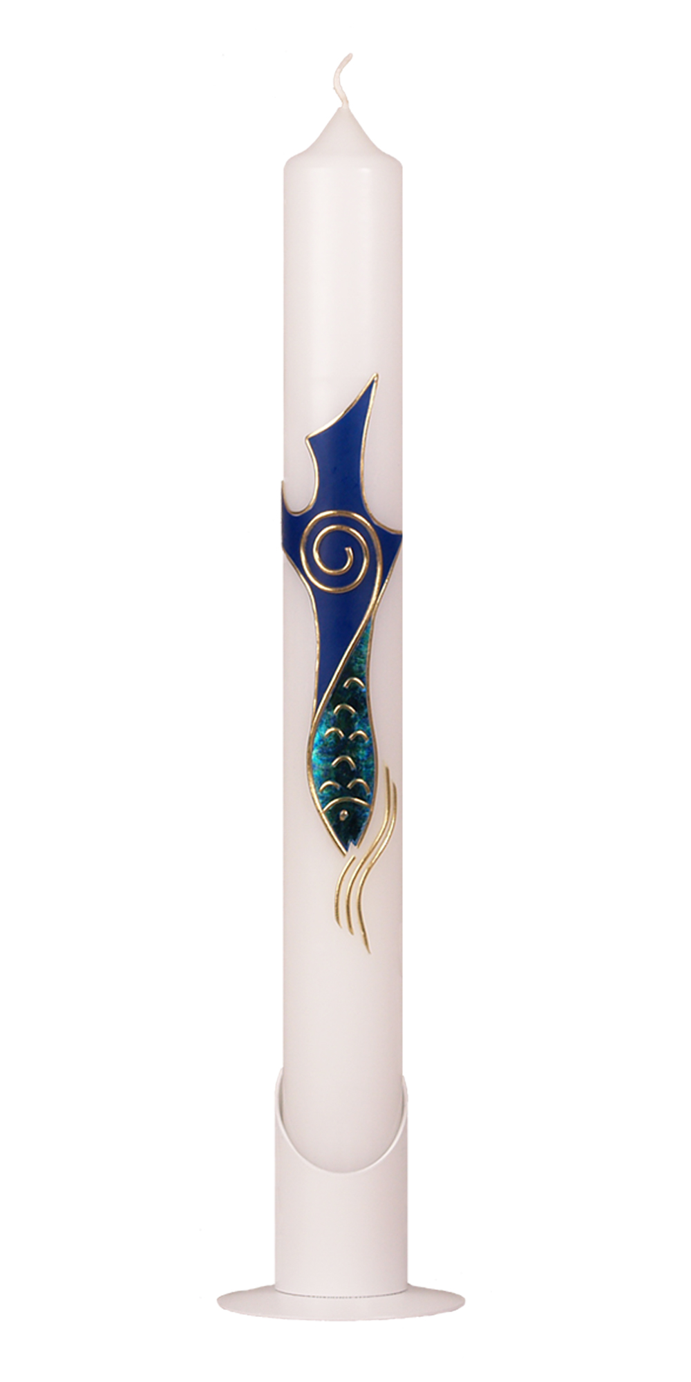 Taufkerze 648 dunkelblau, 400 x 40 mm weiß