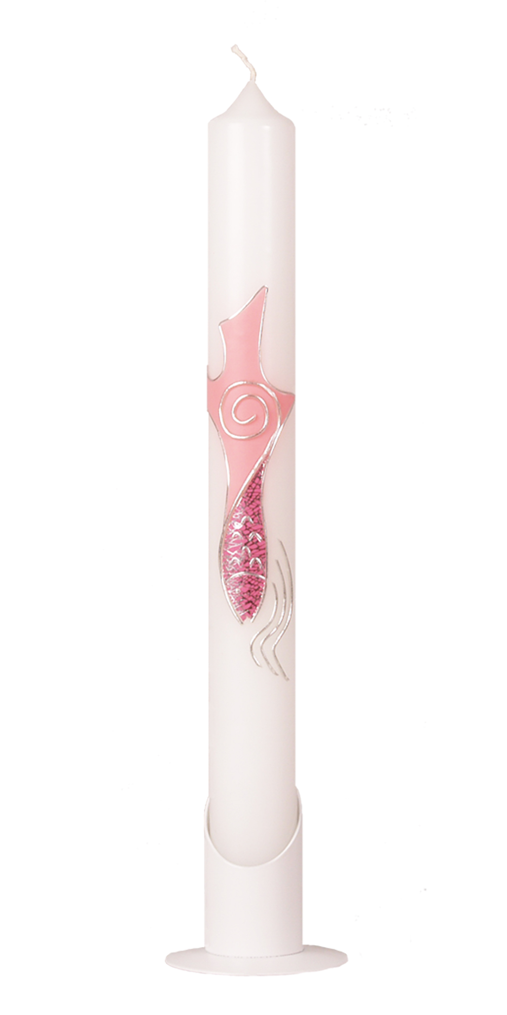 Taufkerze 648 rosa, 400 x 40 mm weiß
