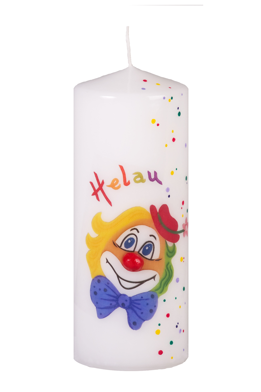Karnevalskerze mit Clowngesicht 200x80 mm "Helau"