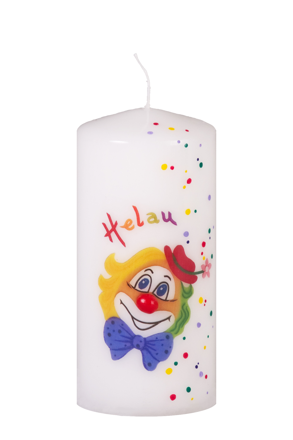 Karnevalskerze mit Clowngesicht 150x70 mm "Helau"