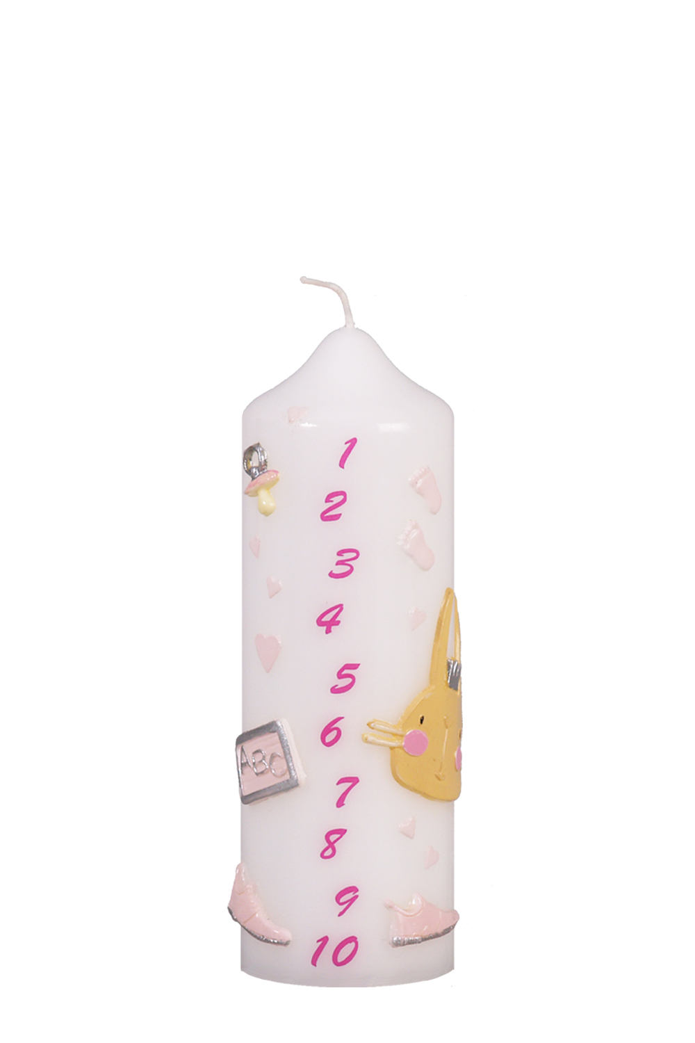 Lebenskerze bis 10 J. rosa 185 x 60 mm mit Wachsauflage, Lebenskerze mit Hase rosa