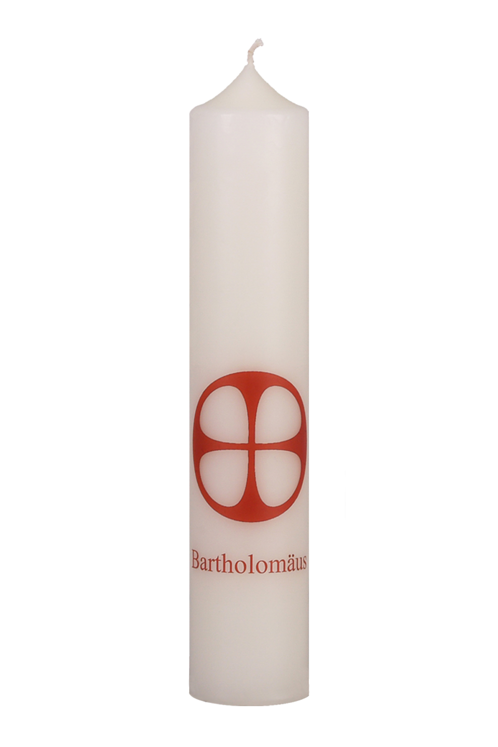 Apostelkerze Bartholomäus, Größe 300x60 mm, mit Foliendruck, Motiv: Apostelkreuz und Namenszug