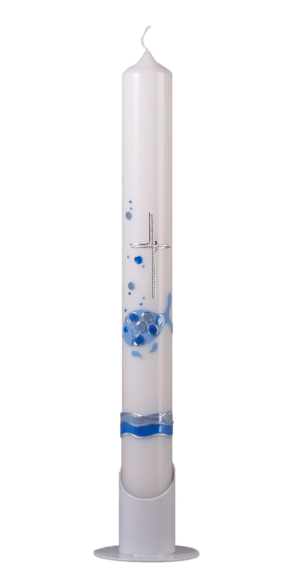 Taufkerze 674 hellblau, 400 x 40 mm weiß