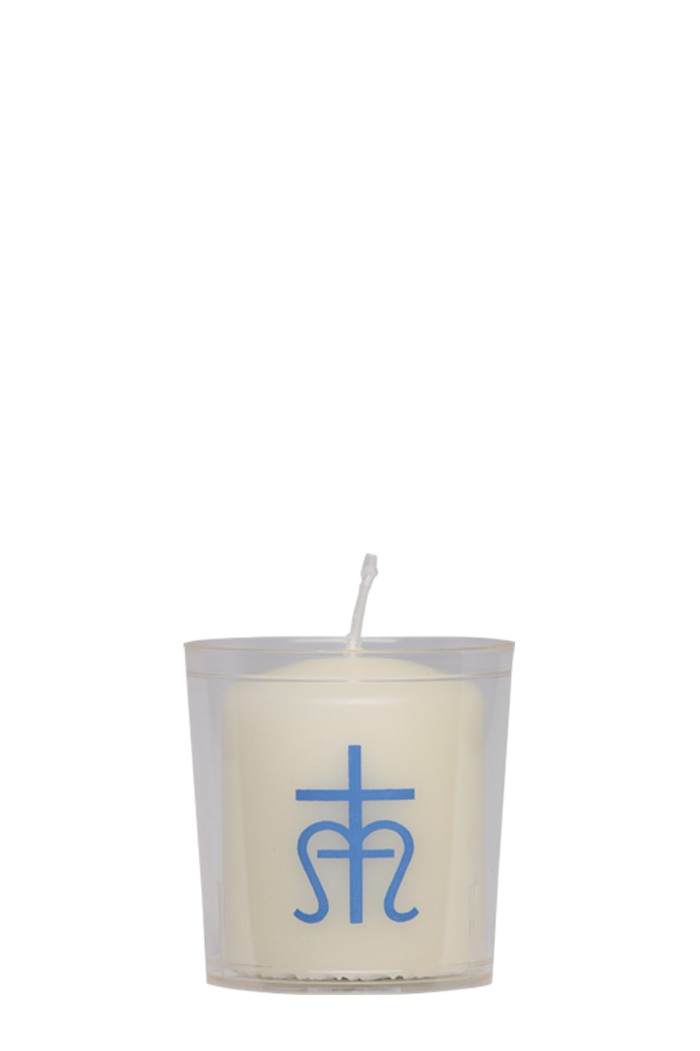 Marienstumpen 60x50 mm mit Aufdruck in blau: Kreuz und M