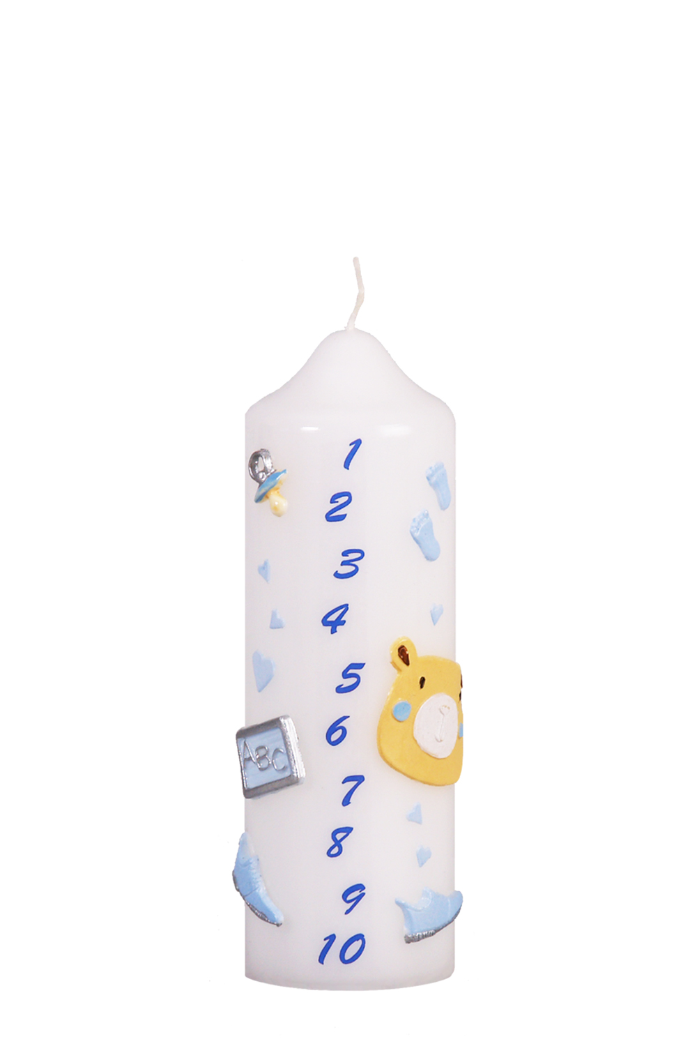 Lebenskerze bis 10 J. blau: 185 x 60 mm mit Wachsauflage, Lebenskerze mit Hase, blau